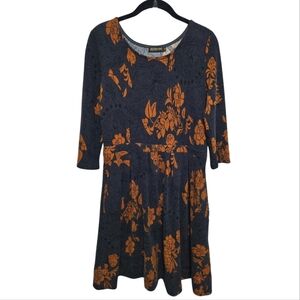 Reborn Fall Boho Floral 3/4 Sleeve Sweater Mini Dress With Pockets Size S